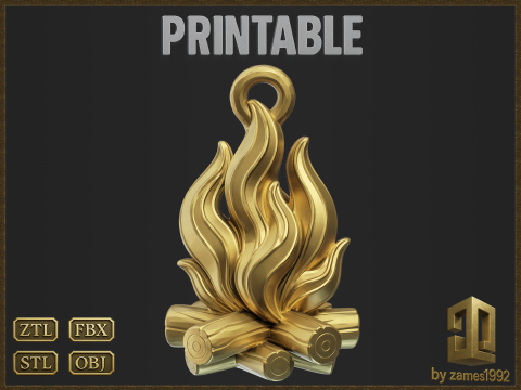 Fire Flame Pendant 3D Print Model