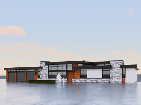 Pineneedle Row Modern Stone Residence 3D Model