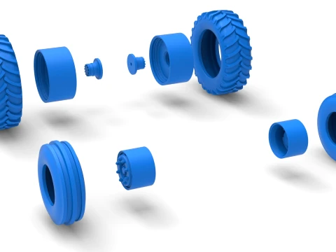 Wheel Set of Racing Combine Harvester Version 1 Scale 1 to 25 3D Print Model