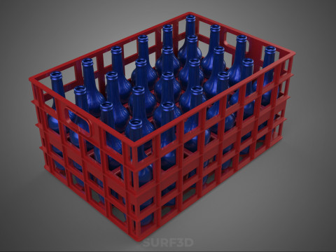 RED BOTTLE CARRIER PLASTIC CRATE BOX CONTAINER STORAGE RACK TRAY 3D Model