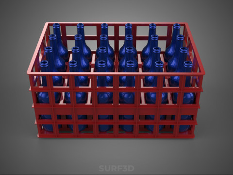 RED BOTTLE CARRIER PLASTIC CRATE BOX CONTAINER STORAGE RACK TRAY 3D Model