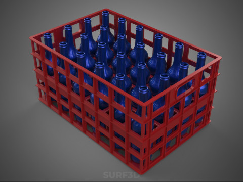 RED BOTTLE CARRIER PLASTIC CRATE BOX CONTAINER STORAGE RACK TRAY 3D Model