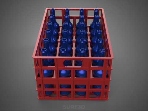 RED BOTTLE CARRIER PLASTIC CRATE BOX CONTAINER STORAGE RACK TRAY 3D Model