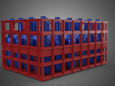 RED BOTTLE CARRIER PLASTIC CRATE BOX CONTAINER STORAGE RACK TRAY 3D Model
