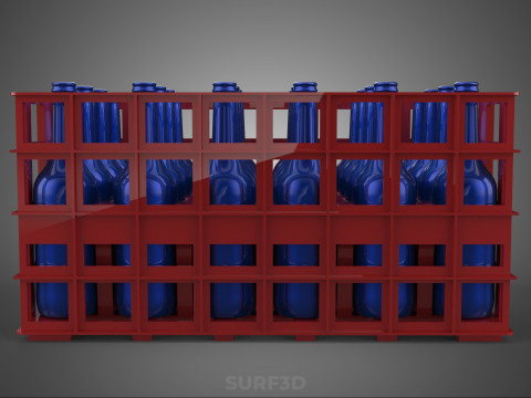 RED BOTTLE CARRIER PLASTIC CRATE BOX CONTAINER STORAGE RACK TRAY 3D Model