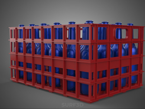 RED BOTTLE CARRIER PLASTIC CRATE BOX CONTAINER STORAGE RACK TRAY 3D Model