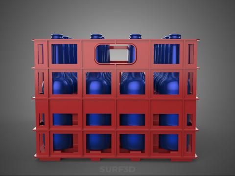 RED BOTTLE CARRIER PLASTIC CRATE BOX CONTAINER STORAGE RACK TRAY 3D Model