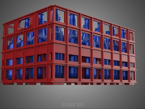 RED BOTTLE CARRIER PLASTIC CRATE BOX CONTAINER STORAGE RACK TRAY 3D Model