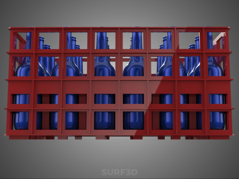 RED BOTTLE CARRIER PLASTIC CRATE BOX CONTAINER STORAGE RACK TRAY 3D Model