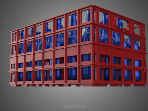 RED BOTTLE CARRIER PLASTIC CRATE BOX CONTAINER STORAGE RACK TRAY 3D Model