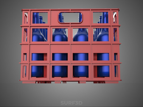 RED BOTTLE CARRIER PLASTIC CRATE BOX CONTAINER STORAGE RACK TRAY 3D Model