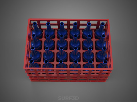 RED BOTTLE CARRIER PLASTIC CRATE BOX CONTAINER STORAGE RACK TRAY 3D Model