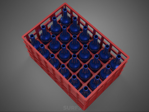 RED BOTTLE CARRIER PLASTIC CRATE BOX CONTAINER STORAGE RACK TRAY 3D Model