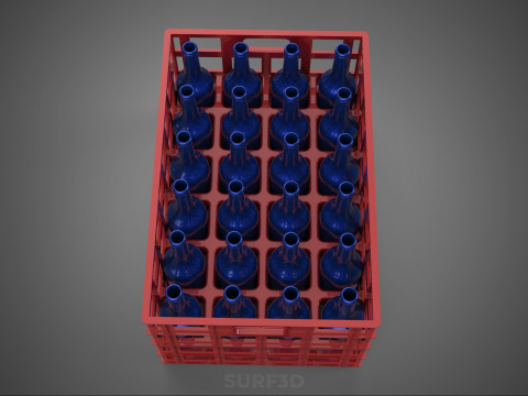 RED BOTTLE CARRIER PLASTIC CRATE BOX CONTAINER STORAGE RACK TRAY 3D Model