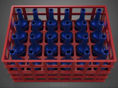RED BOTTLE CARRIER PLASTIC CRATE BOX CONTAINER STORAGE RACK TRAY 3D Model