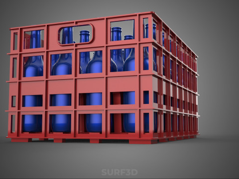 RED BOTTLE CARRIER PLASTIC CRATE BOX CONTAINER STORAGE RACK TRAY 3D Model