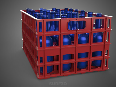 RED BOTTLE CARRIER PLASTIC CRATE BOX CONTAINER STORAGE RACK TRAY 3D Model