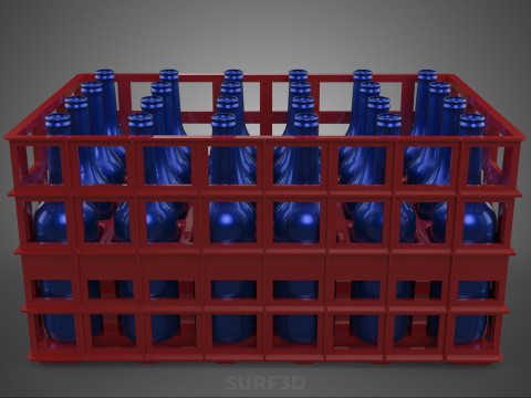 RED BOTTLE CARRIER PLASTIC CRATE BOX CONTAINER STORAGE RACK TRAY 3D Model