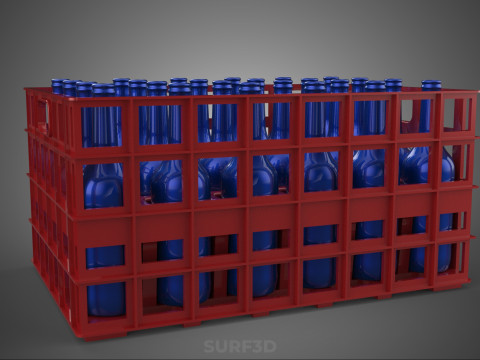 RED BOTTLE CARRIER PLASTIC CRATE BOX CONTAINER STORAGE RACK TRAY 3D Model