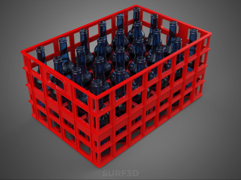 RED GLASS BOTTLE PLASTIC CRATE BOX CONTAINER STORAGE RACK TRAY 3D Model