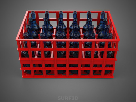 RED GLASS BOTTLE PLASTIC CRATE BOX CONTAINER STORAGE RACK TRAY 3D Model