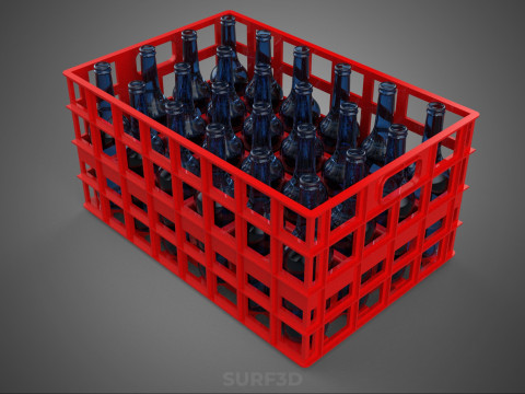 RED GLASS BOTTLE PLASTIC CRATE BOX CONTAINER STORAGE RACK TRAY 3D Model