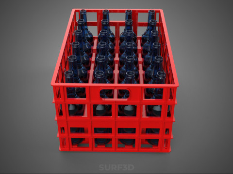 RED GLASS BOTTLE PLASTIC CRATE BOX CONTAINER STORAGE RACK TRAY 3D Model