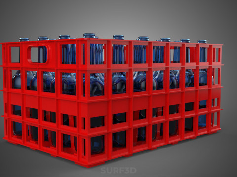 RED GLASS BOTTLE PLASTIC CRATE BOX CONTAINER STORAGE RACK TRAY 3D Model