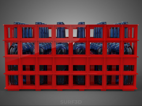RED GLASS BOTTLE PLASTIC CRATE BOX CONTAINER STORAGE RACK TRAY 3D Model