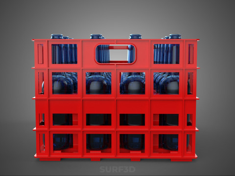 RED GLASS BOTTLE PLASTIC CRATE BOX CONTAINER STORAGE RACK TRAY 3D Model