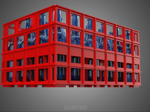 RED GLASS BOTTLE PLASTIC CRATE BOX CONTAINER STORAGE RACK TRAY 3D Model