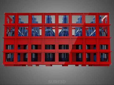 RED GLASS BOTTLE PLASTIC CRATE BOX CONTAINER STORAGE RACK TRAY 3D Model
