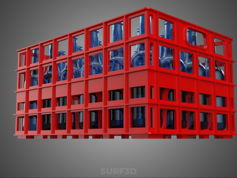 RED GLASS BOTTLE PLASTIC CRATE BOX CONTAINER STORAGE RACK TRAY 3D Model