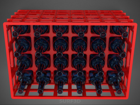 RED GLASS BOTTLE PLASTIC CRATE BOX CONTAINER STORAGE RACK TRAY 3D Model