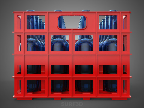 RED GLASS BOTTLE PLASTIC CRATE BOX CONTAINER STORAGE RACK TRAY 3D Model