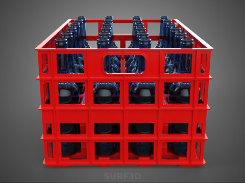 RED GLASS BOTTLE PLASTIC CRATE BOX CONTAINER STORAGE RACK TRAY 3D Model
