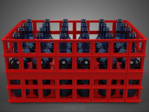 RED GLASS BOTTLE PLASTIC CRATE BOX CONTAINER STORAGE RACK TRAY 3D Model