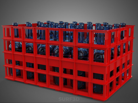 RED GLASS BOTTLE PLASTIC CRATE BOX CONTAINER STORAGE RACK TRAY 3D Model