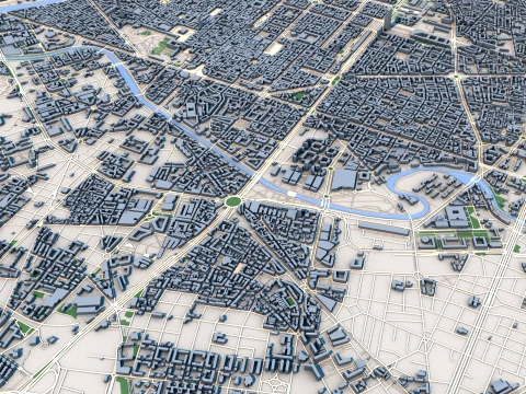 Turin City Italy Map 3D Model