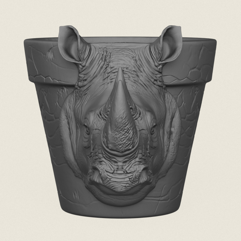 Rhino Head Planter 3D Print Model .c4d .max .obj .3ds .fbx .stl .blend 