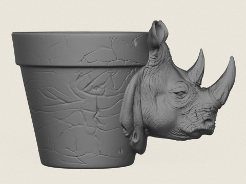 Rhino Head Planter 3D Print Model