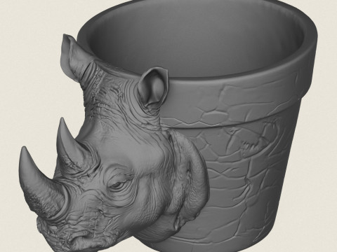 Rhino Head Planter 3D Print Model