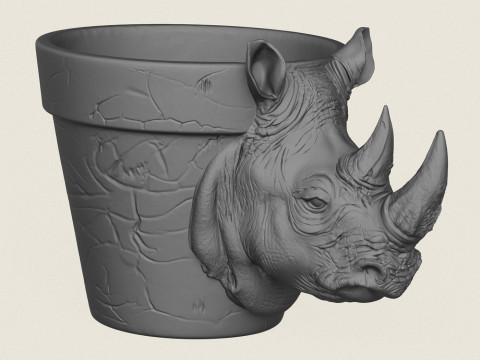 Rhino Head Planter 3D Print Model