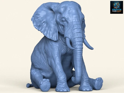 Elephant Sitting Sculpture Modelo de Impressão 3D