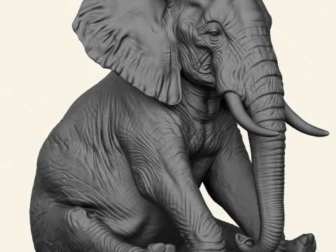 Elephant Sitting Sculpture 3D Print Model