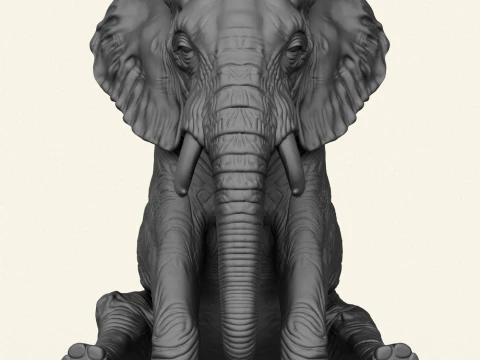 Elephant Sitting Sculpture 3D Print Model