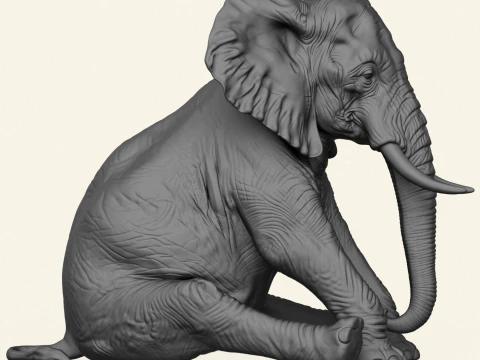 Elephant Sitting Sculpture 3D Print Model