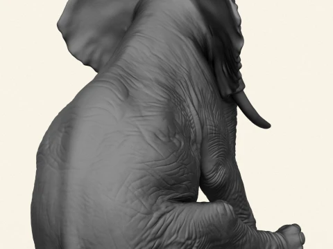 Elephant Sitting Sculpture 3D Print Model
