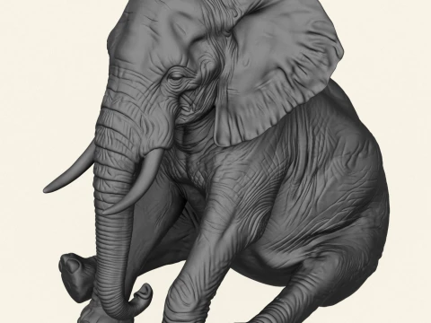 Elephant Sitting Sculpture 3D Print Model