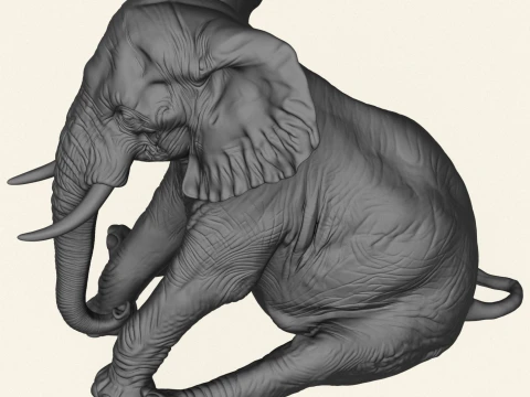 Elephant Sitting Sculpture 3D Print Model